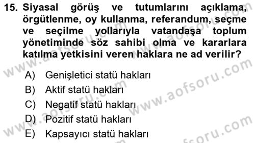 Genel Vergi Hukuku Dersi 2020 - 2021 Yılı Yaz Okulu Sınav Soruları 15. Soru