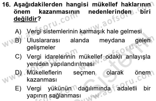 Genel Vergi Hukuku Dersi 2020 - 2021 Yılı Yaz Okulu Sınav Soruları 16. Soru