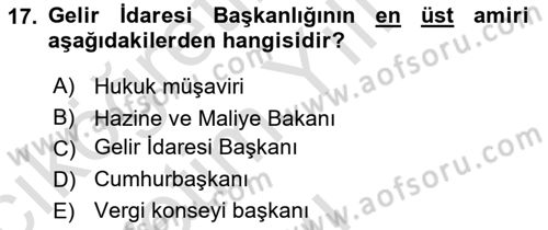 Genel Vergi Hukuku Dersi 2020 - 2021 Yılı Yaz Okulu Sınav Soruları 17. Soru