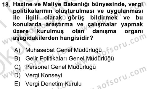 Genel Vergi Hukuku Dersi 2020 - 2021 Yılı Yaz Okulu Sınav Soruları 18. Soru