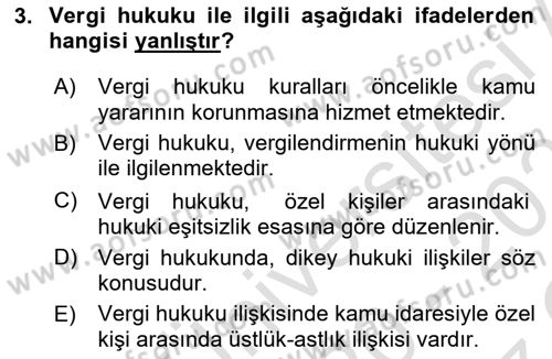 Genel Vergi Hukuku Dersi 2020 - 2021 Yılı Yaz Okulu Sınav Soruları 3. Soru