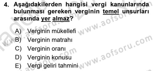 Genel Vergi Hukuku Dersi 2020 - 2021 Yılı Yaz Okulu Sınav Soruları 4. Soru
