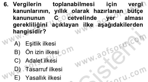 Genel Vergi Hukuku Dersi 2020 - 2021 Yılı Yaz Okulu Sınav Soruları 6. Soru