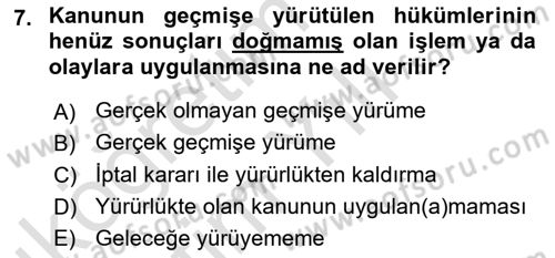 Genel Vergi Hukuku Dersi 2020 - 2021 Yılı Yaz Okulu Sınav Soruları 7. Soru