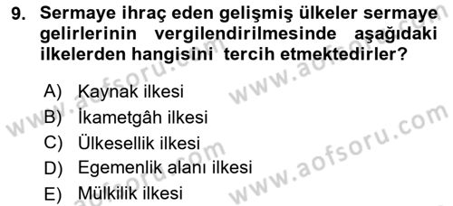 Genel Vergi Hukuku Dersi 2020 - 2021 Yılı Yaz Okulu Sınav Soruları 9. Soru