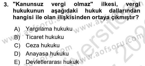 Genel Vergi Hukuku Dersi 2021 - 2022 Yılı (Vize) Ara Sınav Soruları 3. Soru
