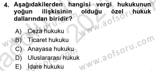 Genel Vergi Hukuku Dersi 2021 - 2022 Yılı (Vize) Ara Sınav Soruları 4. Soru