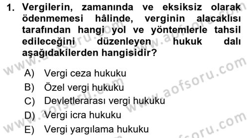 Genel Vergi Hukuku Dersi 2021 - 2022 Yılı (Final) Dönem Sonu Sınav Soruları 1. Soru