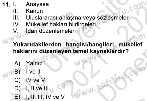 Genel Vergi Hukuku Dersi 2021 - 2022 Yılı (Final) Dönem Sonu Sınav Soruları 11. Soru