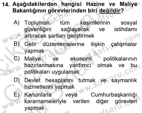 Genel Vergi Hukuku Dersi 2021 - 2022 Yılı (Final) Dönem Sonu Sınav Soruları 14. Soru