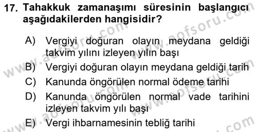 Genel Vergi Hukuku Dersi 2021 - 2022 Yılı (Final) Dönem Sonu Sınav Soruları 17. Soru