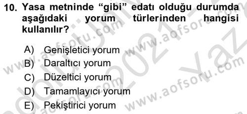 Genel Vergi Hukuku Dersi 2021 - 2022 Yılı Yaz Okulu Sınav Soruları 10. Soru