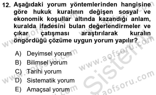 Genel Vergi Hukuku Dersi 2021 - 2022 Yılı Yaz Okulu Sınav Soruları 12. Soru
