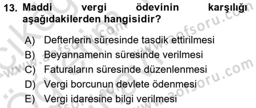 Genel Vergi Hukuku Dersi 2021 - 2022 Yılı Yaz Okulu Sınav Soruları 13. Soru