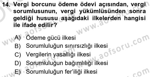 Genel Vergi Hukuku Dersi 2021 - 2022 Yılı Yaz Okulu Sınav Soruları 14. Soru