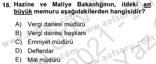 Genel Vergi Hukuku Dersi 2021 - 2022 Yılı Yaz Okulu Sınav Soruları 18. Soru