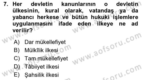 Genel Vergi Hukuku Dersi 2021 - 2022 Yılı Yaz Okulu Sınav Soruları 7. Soru