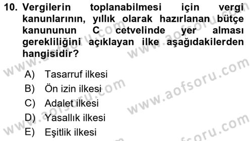 Genel Vergi Hukuku Dersi 2022 - 2023 Yılı (Vize) Ara Sınav Soruları 10. Soru