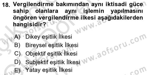 Genel Vergi Hukuku Dersi 2022 - 2023 Yılı (Vize) Ara Sınav Soruları 18. Soru