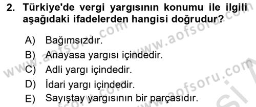 Genel Vergi Hukuku Dersi 2022 - 2023 Yılı (Vize) Ara Sınav Soruları 2. Soru