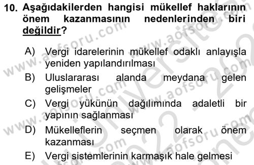 Genel Vergi Hukuku Dersi 2022 - 2023 Yılı (Final) Dönem Sonu Sınav Soruları 10. Soru