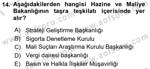 Genel Vergi Hukuku Dersi 2022 - 2023 Yılı (Final) Dönem Sonu Sınav Soruları 14. Soru