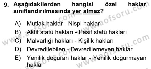 Genel Vergi Hukuku Dersi 2022 - 2023 Yılı (Final) Dönem Sonu Sınav Soruları 9. Soru