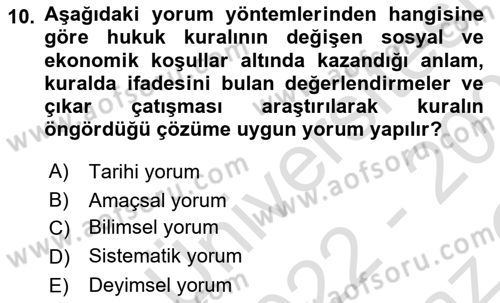 Genel Vergi Hukuku Dersi 2022 - 2023 Yılı Yaz Okulu Sınav Soruları 10. Soru