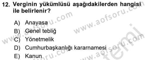Genel Vergi Hukuku Dersi 2022 - 2023 Yılı Yaz Okulu Sınav Soruları 12. Soru