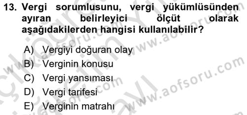 Genel Vergi Hukuku Dersi 2022 - 2023 Yılı Yaz Okulu Sınav Soruları 13. Soru