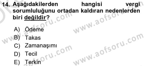 Genel Vergi Hukuku Dersi 2022 - 2023 Yılı Yaz Okulu Sınav Soruları 14. Soru