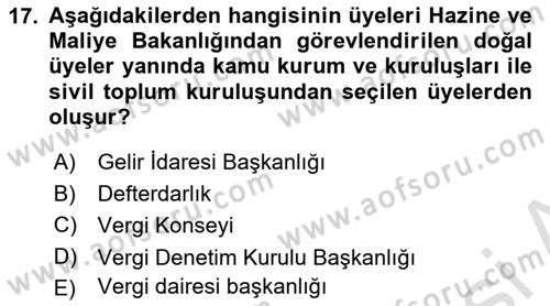 Genel Vergi Hukuku Dersi 2022 - 2023 Yılı Yaz Okulu Sınav Soruları 17. Soru