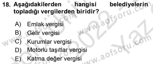 Genel Vergi Hukuku Dersi 2022 - 2023 Yılı Yaz Okulu Sınav Soruları 18. Soru