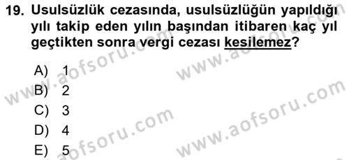 Genel Vergi Hukuku Dersi 2022 - 2023 Yılı Yaz Okulu Sınav Soruları 19. Soru