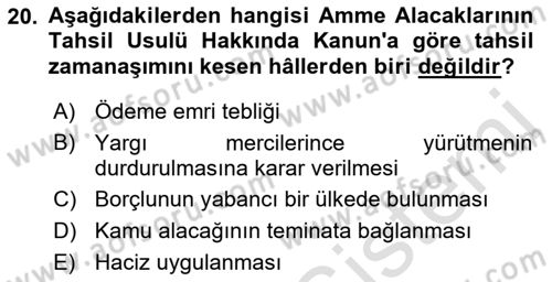 Genel Vergi Hukuku Dersi 2022 - 2023 Yılı Yaz Okulu Sınav Soruları 20. Soru