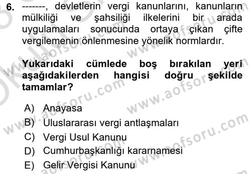 Genel Vergi Hukuku Dersi 2022 - 2023 Yılı Yaz Okulu Sınav Soruları 6. Soru