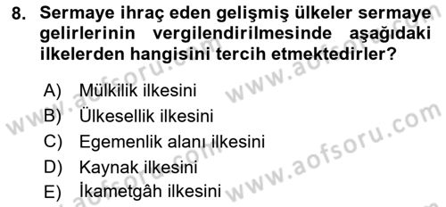Genel Vergi Hukuku Dersi 2022 - 2023 Yılı Yaz Okulu Sınav Soruları 8. Soru
