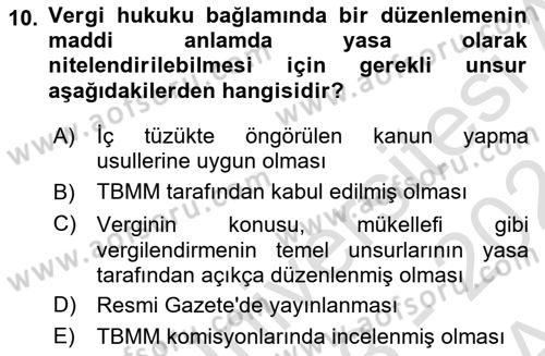 Genel Vergi Hukuku Dersi 2023 - 2024 Yılı (Vize) Ara Sınav Soruları 10. Soru