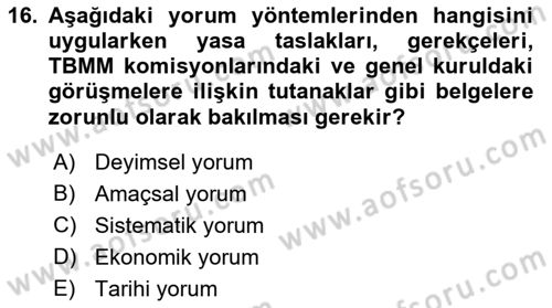 Genel Vergi Hukuku Dersi 2023 - 2024 Yılı (Vize) Ara Sınav Soruları 16. Soru
