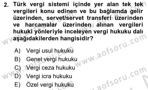 Genel Vergi Hukuku Dersi 2023 - 2024 Yılı (Vize) Ara Sınav Soruları 2. Soru