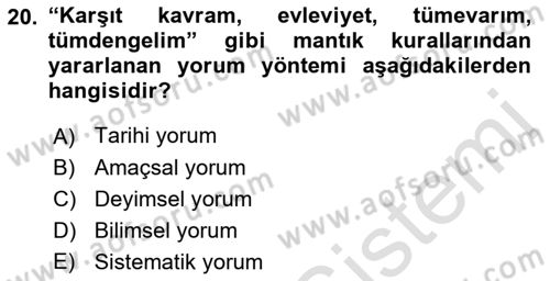Genel Vergi Hukuku Dersi 2023 - 2024 Yılı (Vize) Ara Sınav Soruları 20. Soru