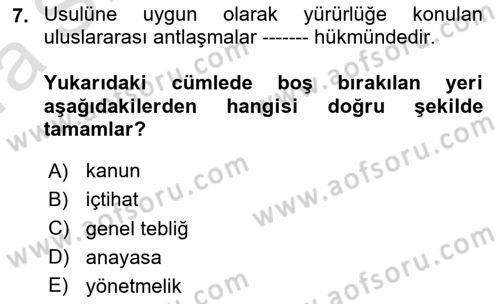 Genel Vergi Hukuku Dersi 2023 - 2024 Yılı (Vize) Ara Sınav Soruları 7. Soru