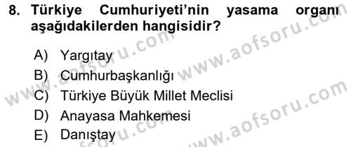 Genel Vergi Hukuku Dersi 2023 - 2024 Yılı (Vize) Ara Sınav Soruları 8. Soru