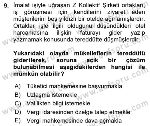 Genel Vergi Hukuku Dersi 2023 - 2024 Yılı (Vize) Ara Sınav Soruları 9. Soru