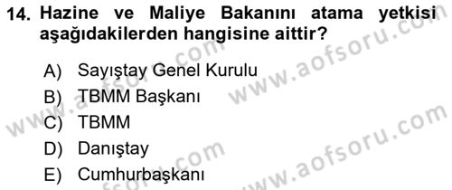 Genel Vergi Hukuku Dersi 2023 - 2024 Yılı (Final) Dönem Sonu Sınav Soruları 14. Soru