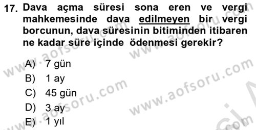 Genel Vergi Hukuku Dersi 2023 - 2024 Yılı (Final) Dönem Sonu Sınav Soruları 17. Soru