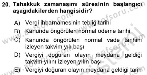 Genel Vergi Hukuku Dersi 2023 - 2024 Yılı (Final) Dönem Sonu Sınav Soruları 20. Soru
