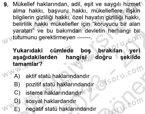 Genel Vergi Hukuku Dersi 2023 - 2024 Yılı (Final) Dönem Sonu Sınav Soruları 9. Soru