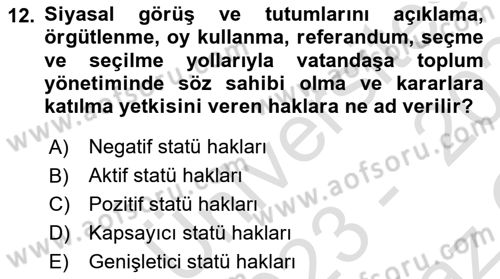 Genel Vergi Hukuku Dersi 2023 - 2024 Yılı Yaz Okulu Sınav Soruları 12. Soru