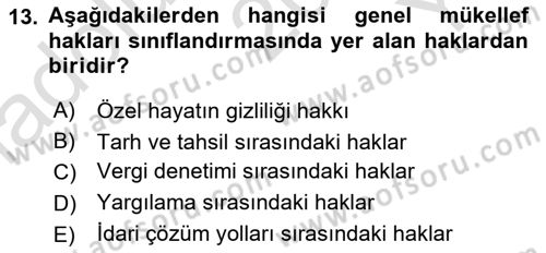 Genel Vergi Hukuku Dersi 2023 - 2024 Yılı Yaz Okulu Sınav Soruları 13. Soru